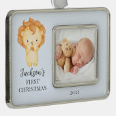Lion First Christmas Foto Weihnachtsschmuck Rahmen-Ornament Silber (Rechts)