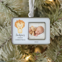 Lion First Christmas Foto Weihnachtsschmuck Rahmen-Ornament Silber