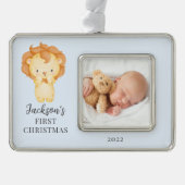 Lion First Christmas Foto Weihnachtsschmuck Rahmen-Ornament Silber (Vorderseite)