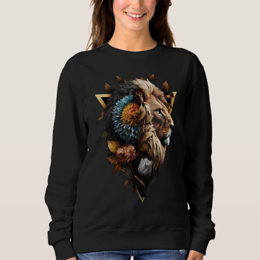 Lion Flowers Artwork Animal Print Art Lion Motif Sweatshirt (Vorderseite)