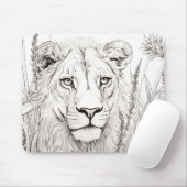 Lion Friedlich Nature Prairie Sketch Zeichnend Sti Mousepad (Mit Mouse)