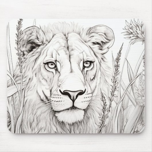 Lion Friedlich Nature Prairie Sketch Zeichnend Sti Mousepad (Vorne)