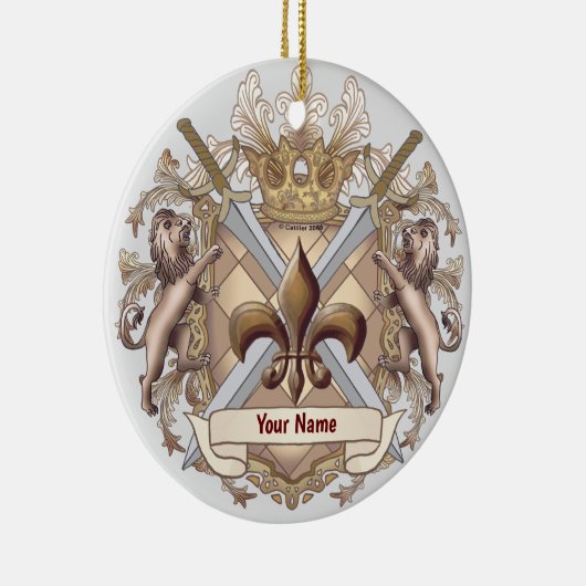 Lion Griffin Shield Nachname Keramik Ornament (Rechts)