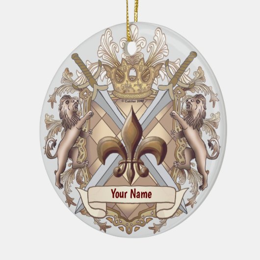 Lion Griffin Shield Nachname Keramik Ornament (Links)