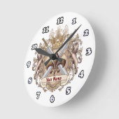 Lion Griffin Shield-Nachname Runde Wanduhr (Winkel)