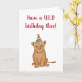 Lion "haben Geburtstag" personalisierte Karte (Gelbe Blume)