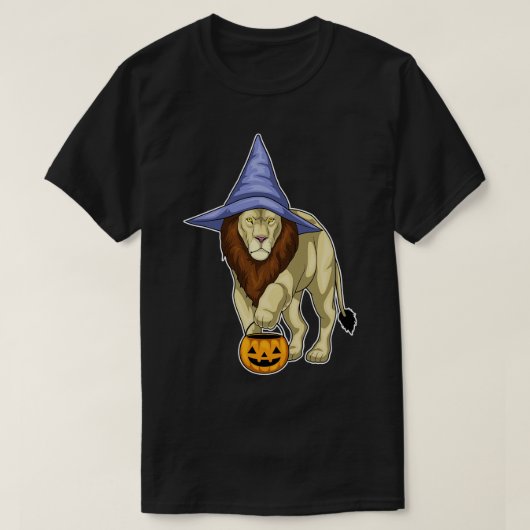 Lion Halloween Witch Pumpkin T-Shirt (Design vorne)