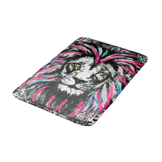 Lion Head Bath Mat | Blue Pink Lion Bath Mat Badematte (Schrägansicht)