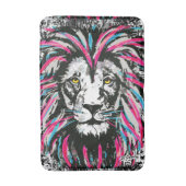 Lion Head Bath Mat | Blue Pink Lion Bath Mat Badematte (Vorderseite Vertikal)