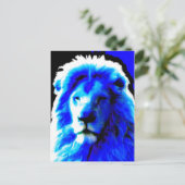 Lion Head Blue Postkarte (Stehend Vorderseite)