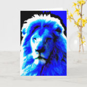 Lion Head Blue "Your Text" Grüße Karte (Gelbe Blume)