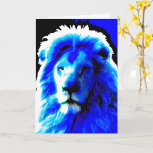 Lion Head Blue "Your Text" Grüße Karte (Gelbe Blume)