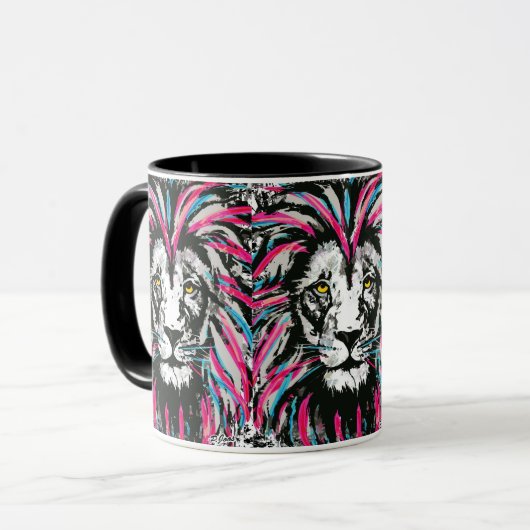 Lion Head Coffee Tasse | Blue Pink Lion Coffee Cup (Vorderseite Links)
