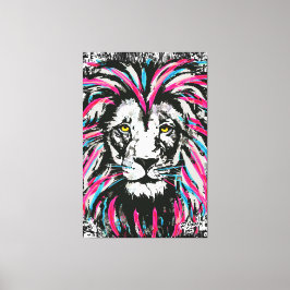 Lion Head Leinwand | Blue Pink Lion Canvas Print