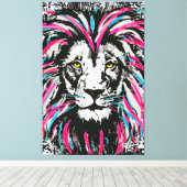 Lion Head Leinwand | Blue Pink Lion Canvas Print (Insitu (Holzboden))
