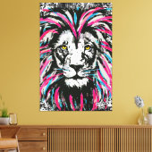 Lion Head Leinwand | Blue Pink Lion Canvas Print (Insitu (Wohnzimmer))