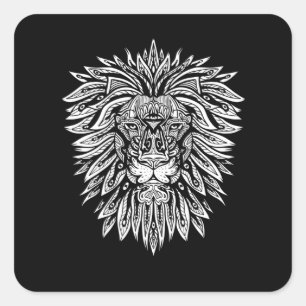 Lion Head Mandala Lion Quadratischer Aufkleber