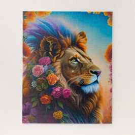 Lion Head Portrait in einer Fantasy Blue World Puzzle