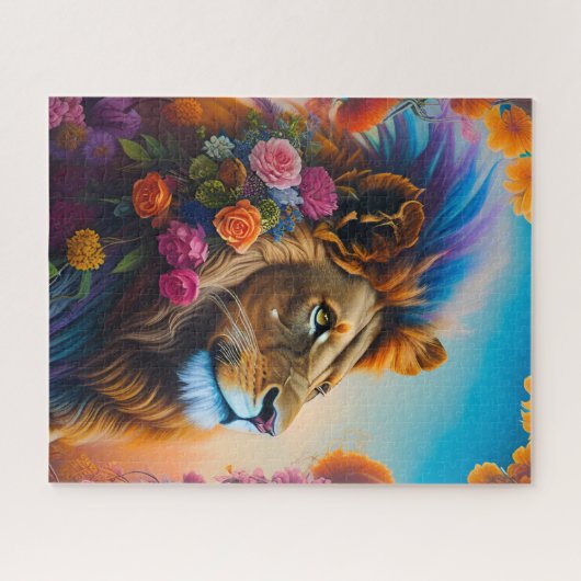 Lion Head Portrait in einer Fantasy Blue World Puzzle (Horizontal)