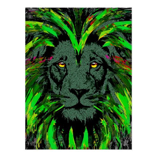 Lion Head Poster Art - Green Lion Poster Glosses (Vorderseite)