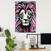 Lion Head Poster Print | Blue Pink Lion Poster (Heimbüro)