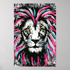 Lion Head Poster Print | Blue Pink Lion Poster