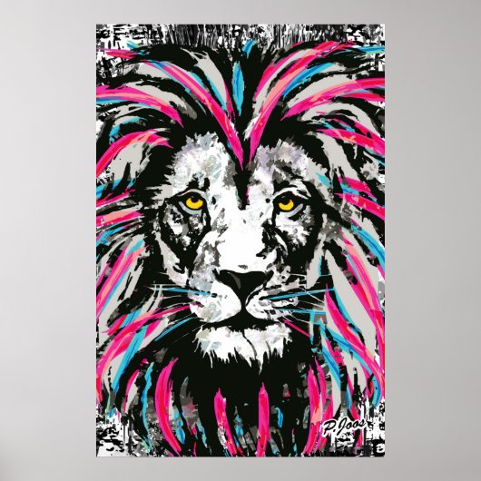 Lion Head Poster Print | Blue Pink Lion Poster (Vorne)