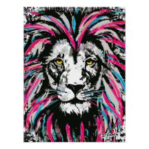 Lion Head Poster Print - Pink Lion Poster Glossie