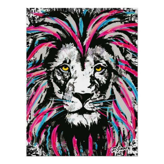 Lion Head Poster Print - Pink Lion Poster Glossie (Vorderseite)