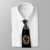 Lion Head Print Gold Green Lila auf Black Necktie Krawatte (Gebunden)