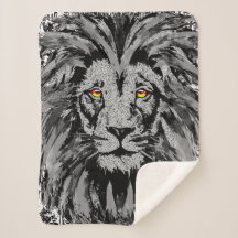Lion Head Sherpa Blanket | Gray Lion Blanket