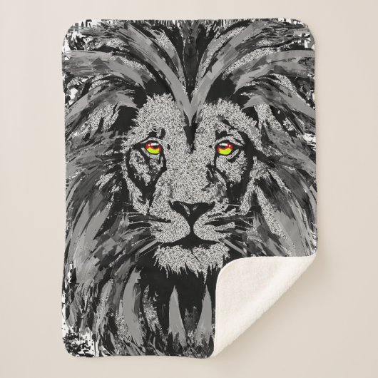Lion Head Sherpa Blanket | Gray Lion Blanket Sherpadecke (Vorderseite)