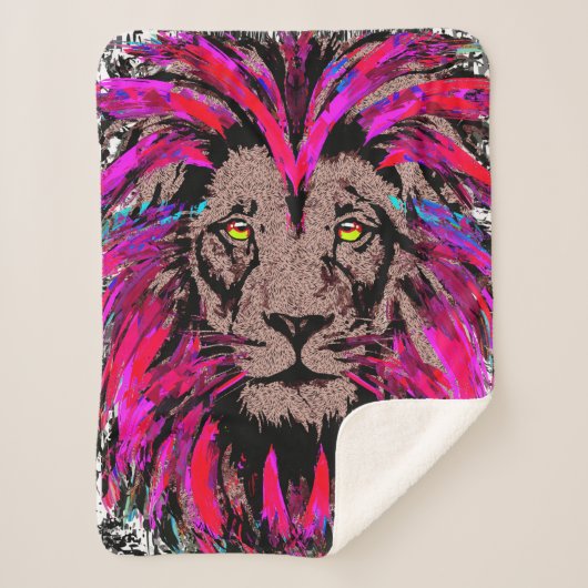 Lion Head Sherpa Blanket | Pink Lion Blanket Sherpadecke (Vorderseite)
