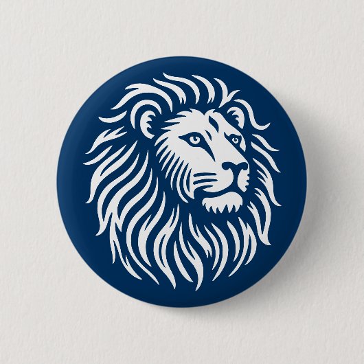 Lion Head - White on Deep Shibori Blue Button (Vorderseite)