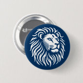 Lion Head - White on Deep Shibori Blue Button (Vorne & Hinten)