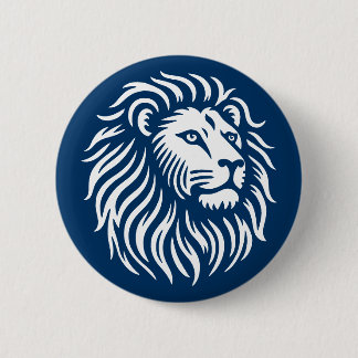 Lion Head - White on Deep Shibori Blue Button