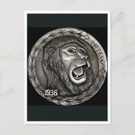 Lion. Hobo nickel coin. Postcard Postkarte