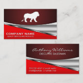Lion Icon | Red Metallic Background Visitenkarte (Vorne/Hinten)
