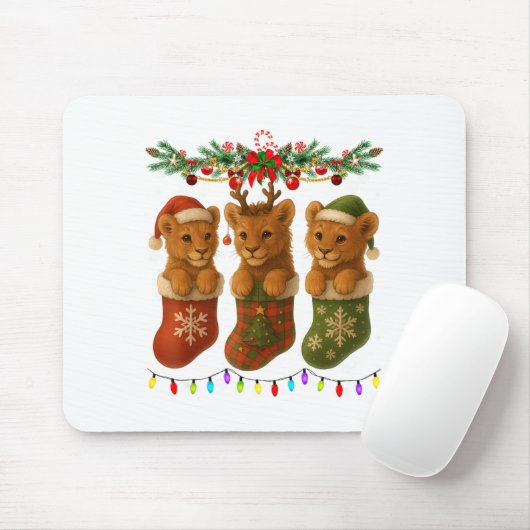 Lion In Christmas Socks Lights Lion Xmas  Mousepad (Mit Mouse)