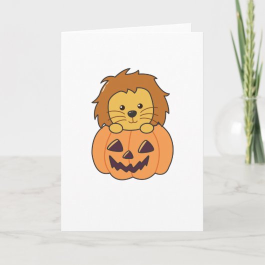 Lion in Pumpkin Orange Koalas Halloween Lion Karte (Vorderseite)