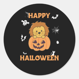 Lion in Pumpkin Sweet Lions Happy Halloween Runder Aufkleber