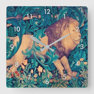 Lion in The Forest, William Morris Quadratische Wanduhr