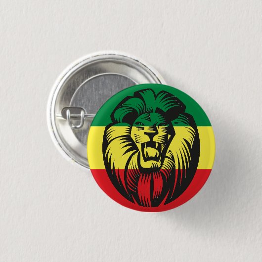 Lion Jah Rastafari Rasta Reggae Roots Button (Vorne & Hinten)