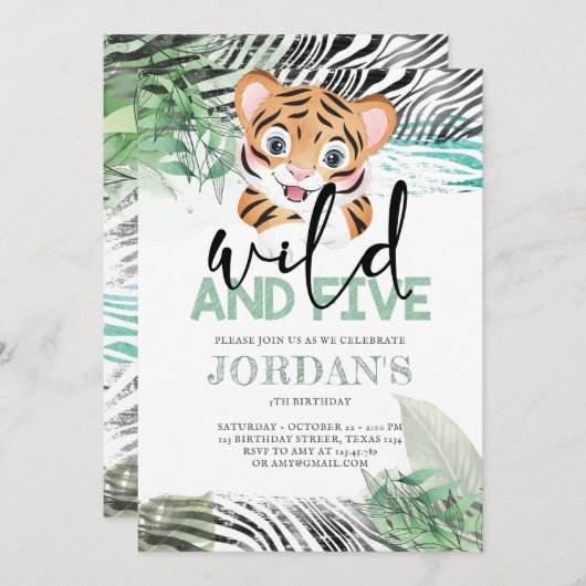 Lion Jungle Niedlich 5. Geburtstag Einladung (Vorne/Hinten)