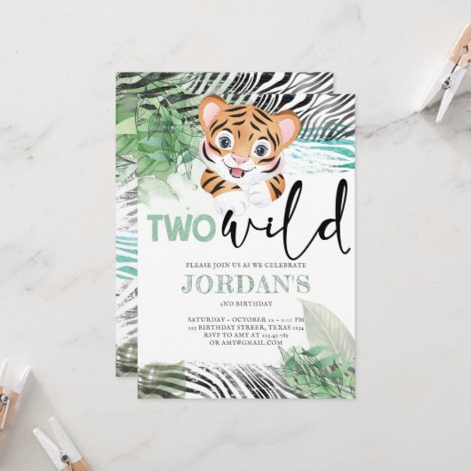 Lion Jungle Niedlich Zweiter Geburtstag Einladung (Vorderseite/Rückseite Beispiel)