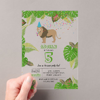 Lion Jungle Partying Tiere Geburtstagsparty Acryleinladungen
