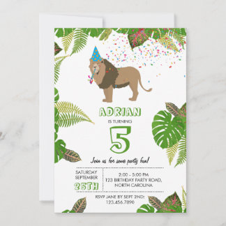 Lion Jungle Partying Tiere Geburtstagsparty Einladung