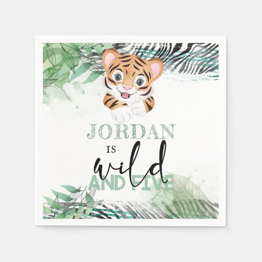 Lion Jungle Personalisiert 5. Geburtstag Napkins Serviette (Vorderseite)