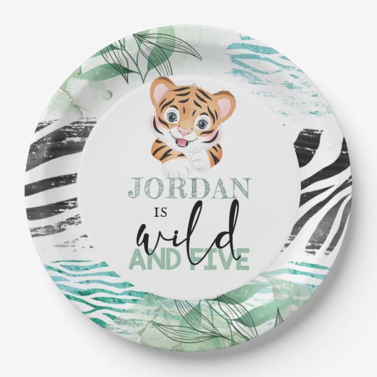 Lion Jungle Personalisiert 5. Geburtstag Pappteller (Vorderseite)