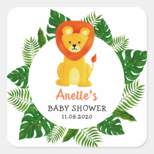 Lion Jungle Safari   Forest Baby Dusche Quadratischer Aufkleber